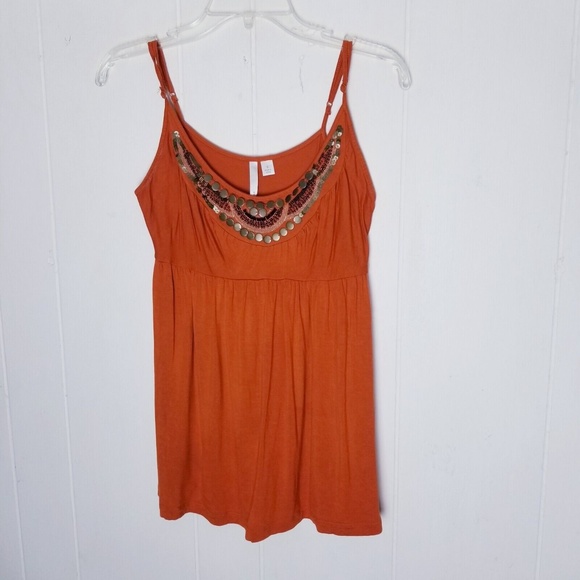 Lauren Conrad Orange Embellished Neckline Tank Top Women Size Small - Picture 8 of 11